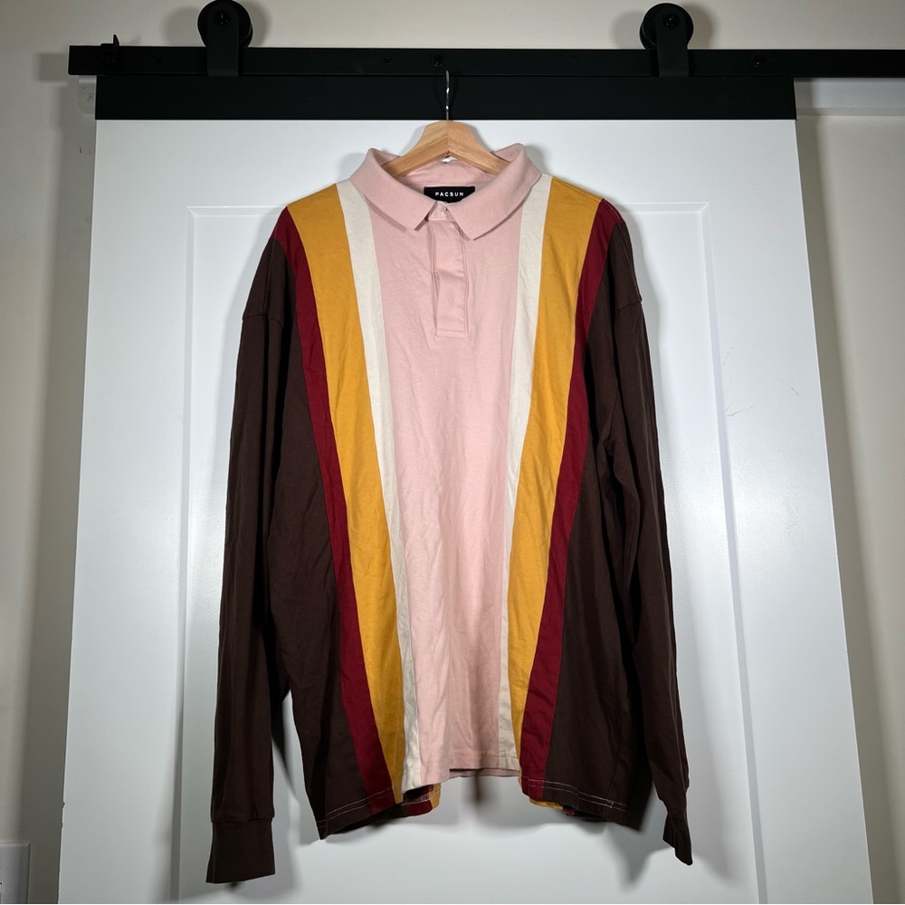 Pacsun Pink Maroon Yellow and Brown Polo
